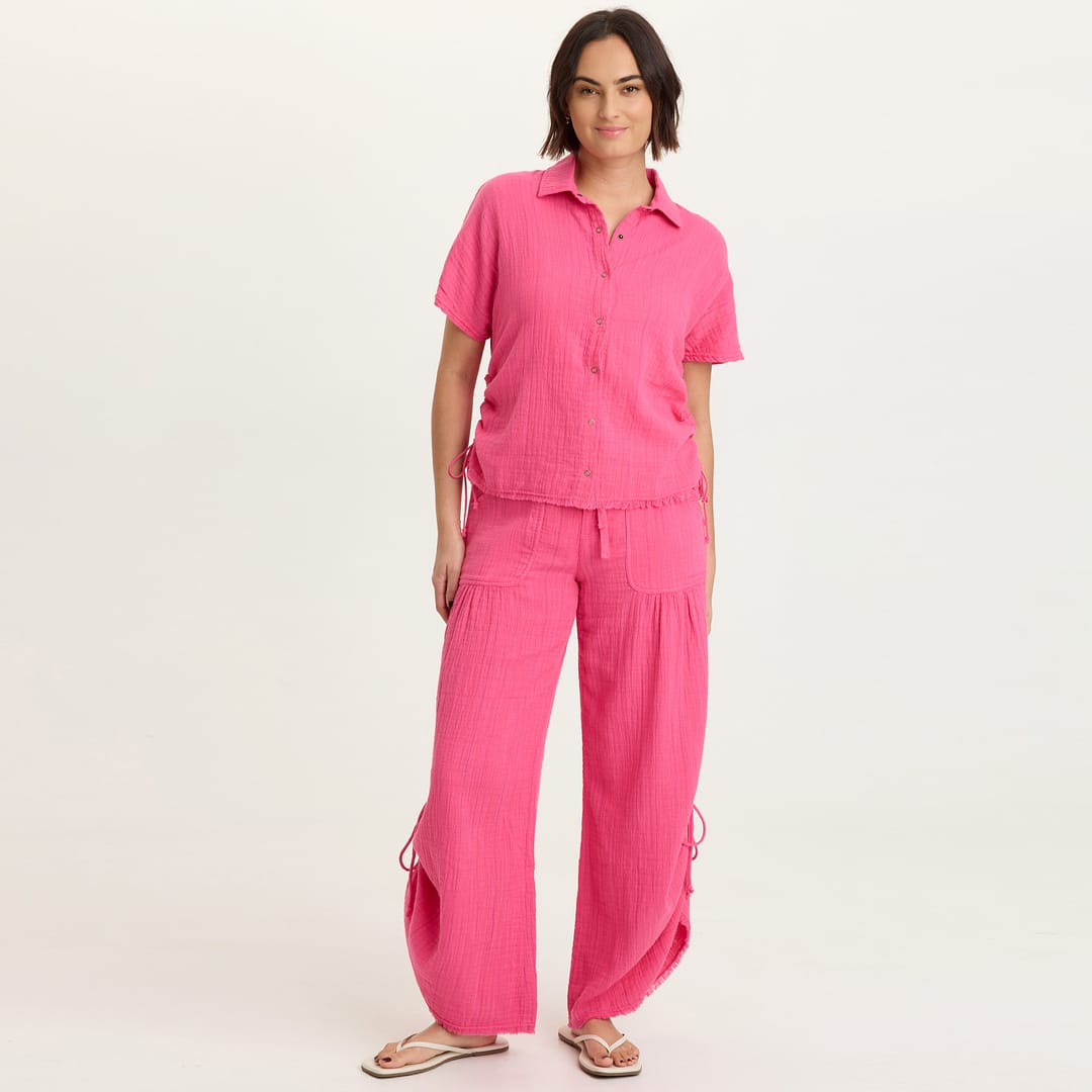 Plage　jersey thread CHINO パンツ　ピンク　34 Muriel Indigo Stripe Gauze Cincable Leg Pull-On Waist Wide-Leg Pant