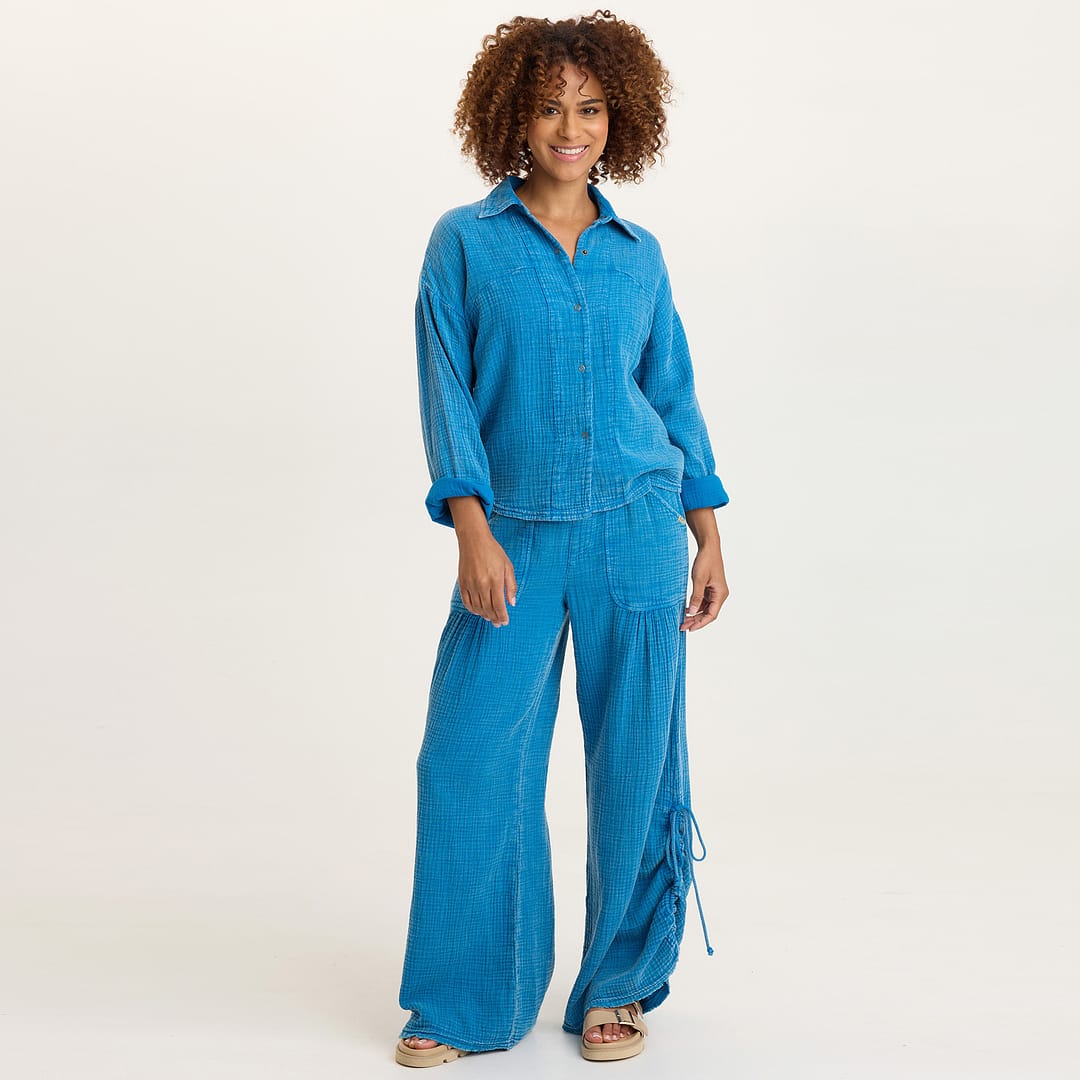 Muriel 100% Cotton Gauze Cincable Leg Pull-On Waist Wide-Leg Pant