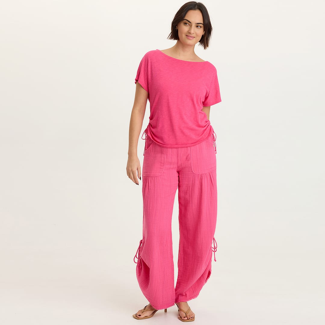 Muriel Indigo Stripe Gauze Cincable Leg Pull-On Waist Wide-Leg Pant