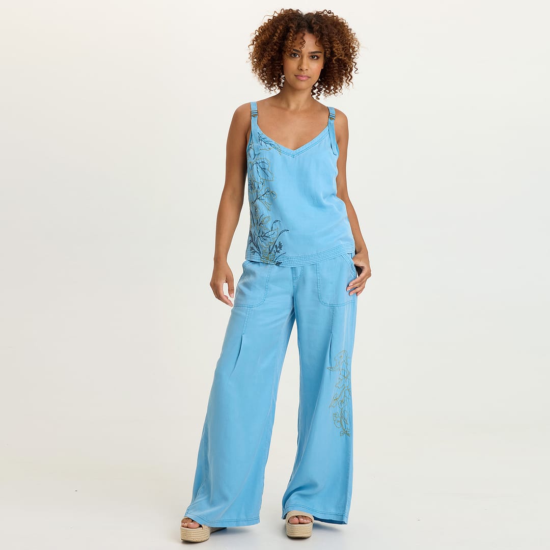Embroidered Faizon Tencel Twill Adjustable Buckle Straps Tank