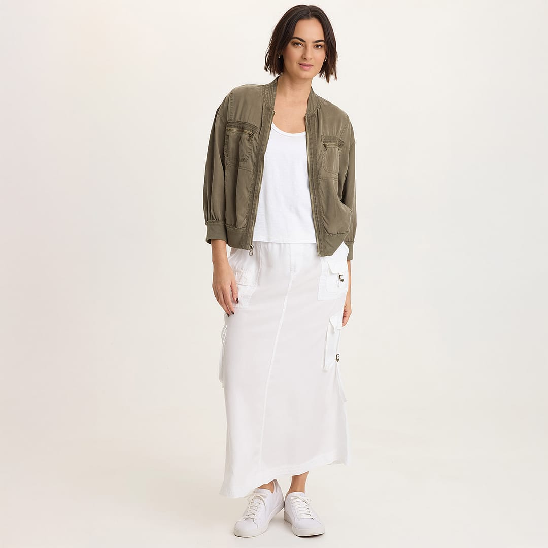 Wynton Tencel Twill 3/4-Sleeve Zip-Up Bomber Jacket