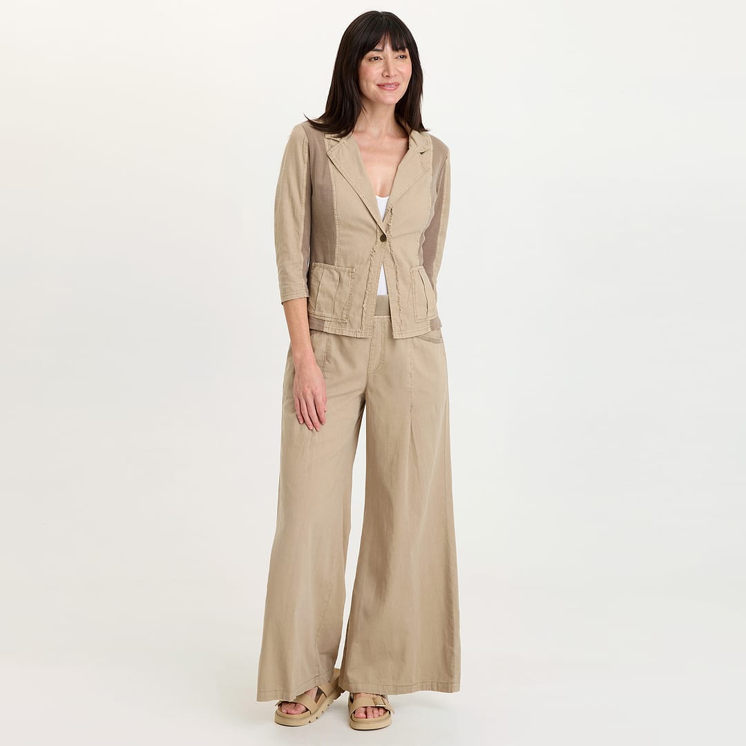 Terri Cotton Linen Front Pleat Wide-Leg Pull-On Pant
