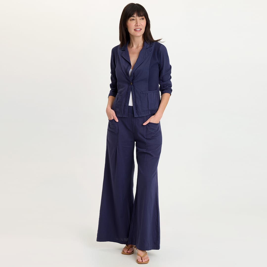 Brayden Cotton Linen One-Button Blazer with Rib Contrast