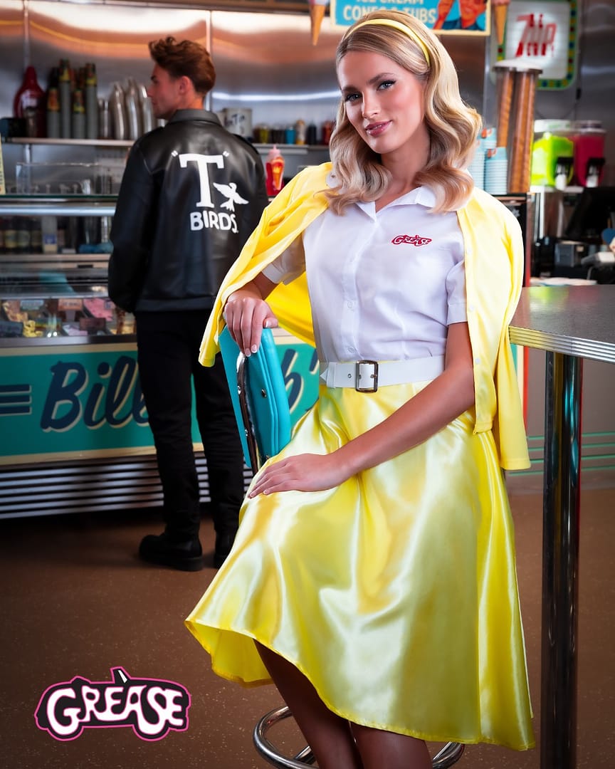 green emerald velvet dress Grease Sandy Summer Nights Women's Costume – Cracker Jack Costumes Brisbane