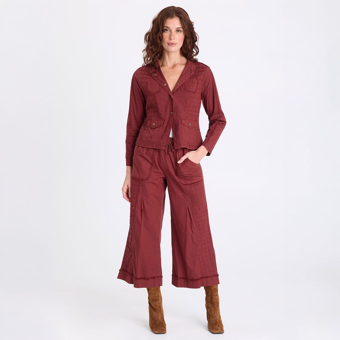 XCVI Nicolene Poplin Grid Pintuck Crop