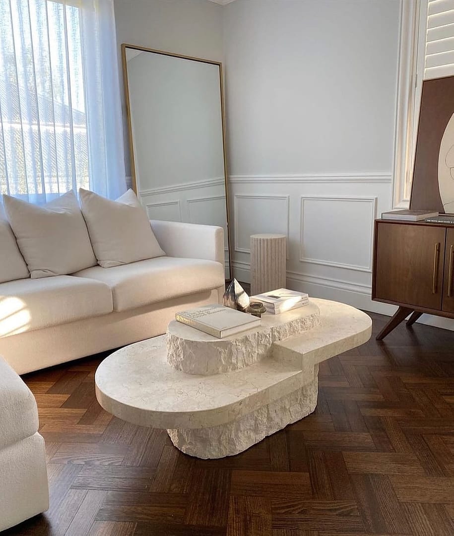 Arena Fossil Stone Coffee Table, Smokey White - En Gold – en