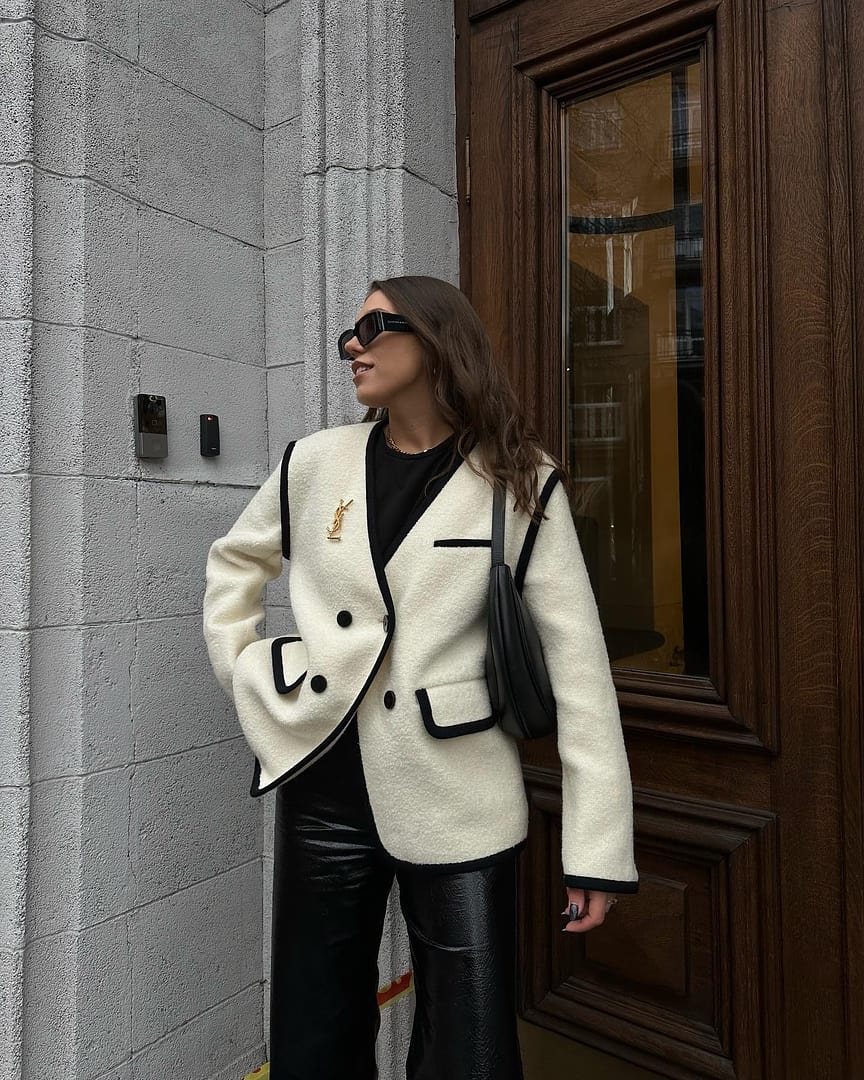 MO&Co.Women Double Breasted Contrast Midi Coat