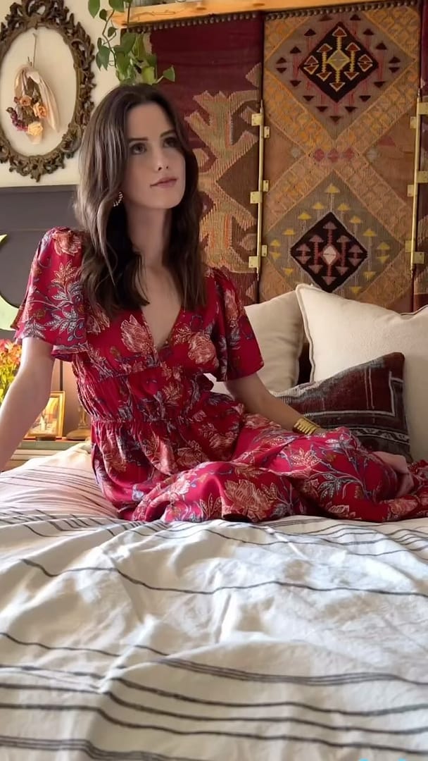 knee length dresses for ladies Elyse Maxi Dress in Beige Floral Small main image 1