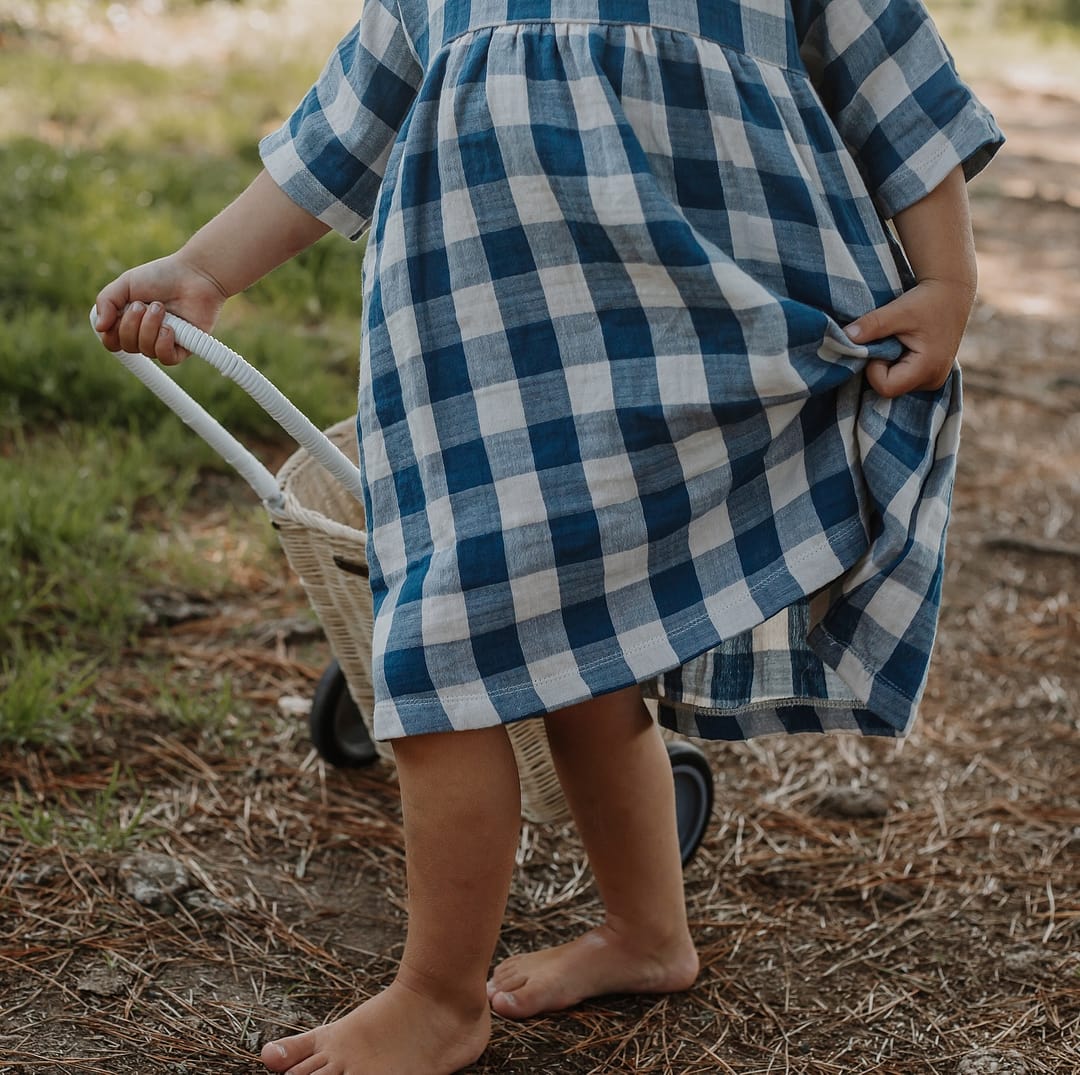 ワンピース organic zoo Blue Gingham Bella Dress Pottery Blue Gingham Bella Dress | Organic Zoo