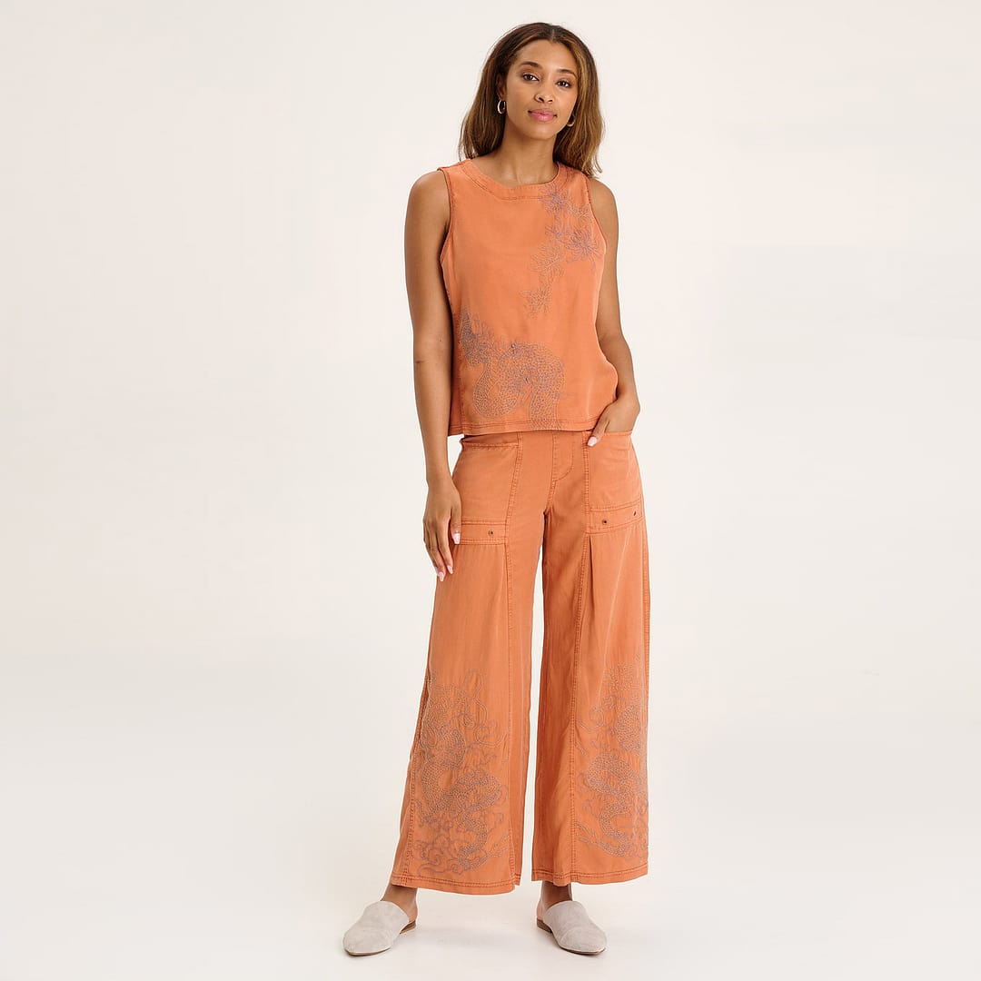 XCVI Phedora Twill Embroidered Wide Leg Pant