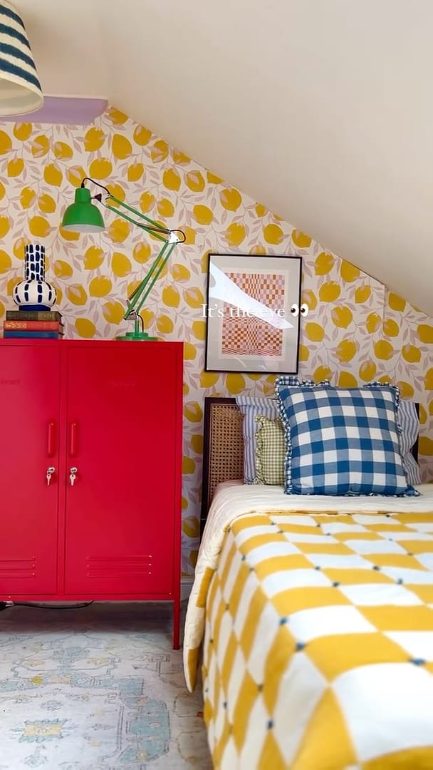 Freshly Squeezed Wallpaper in Lemon Yellow and Blush Pink