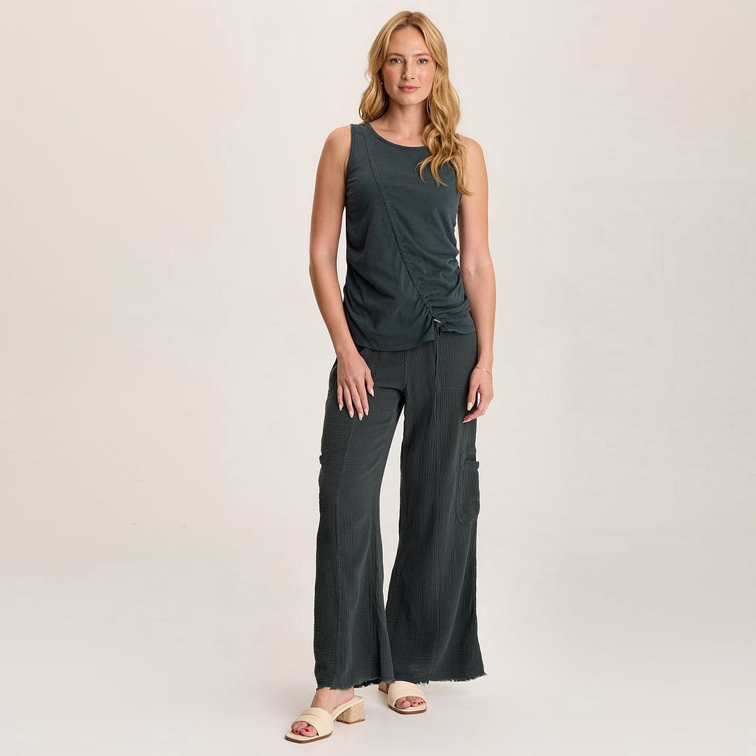 【BAON】[unisex] Rikku Banding Corduroy Pigment Wide Pants XCVI Rizal Gauze Pocket Flare Pant
