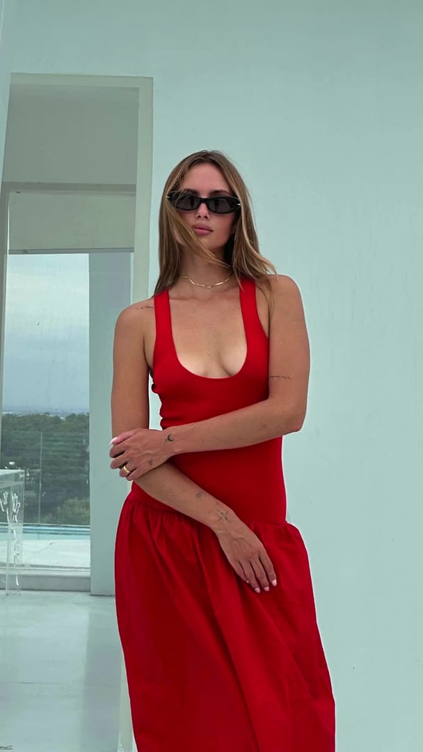 suboo red dress Naples Drop Waist Midi Dress in Red