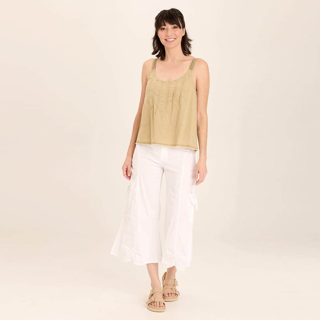 【WOOHWA】PINTUCK POCKET PT Wearables Shawnie Linen Billowy Pintuck Tank with distressed