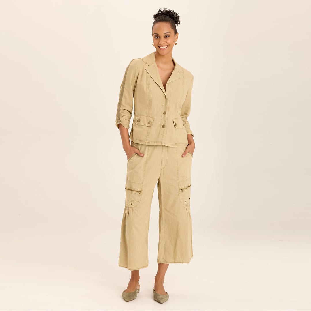 【4/26まで】WIRROW BAMBOO LINEN OVER COAT Wearables Folksy Linen/Stretch 4-Pocket Shirred Blazer