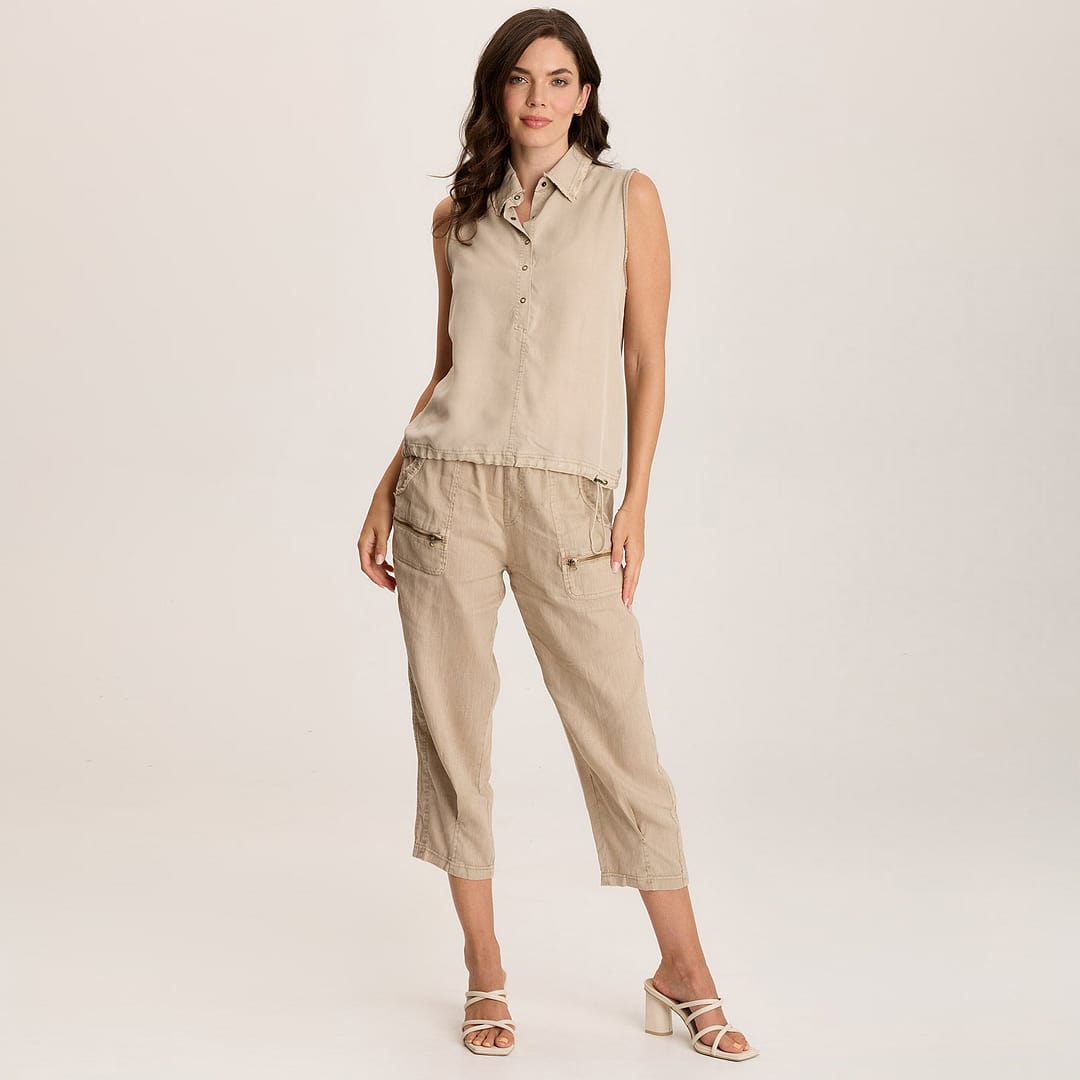 ［leinwande］Recycle Cotton Sleeveless Top Sleeveless top made in Recycled Polyester and Organic Cotton