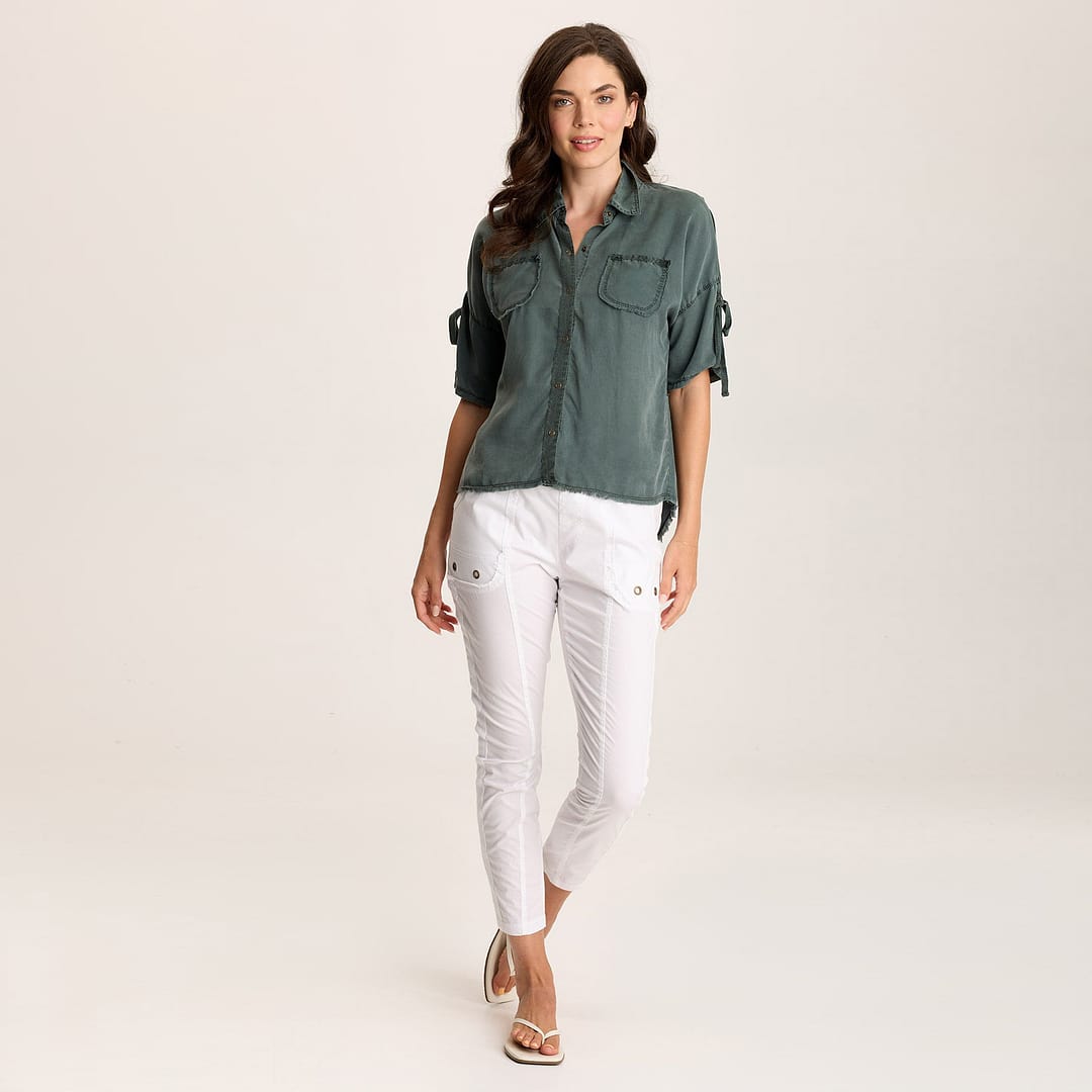 トップス YILON MADE Sidelace piony tops XCVI Vinton Twill Jersey Button-Up Collared Top