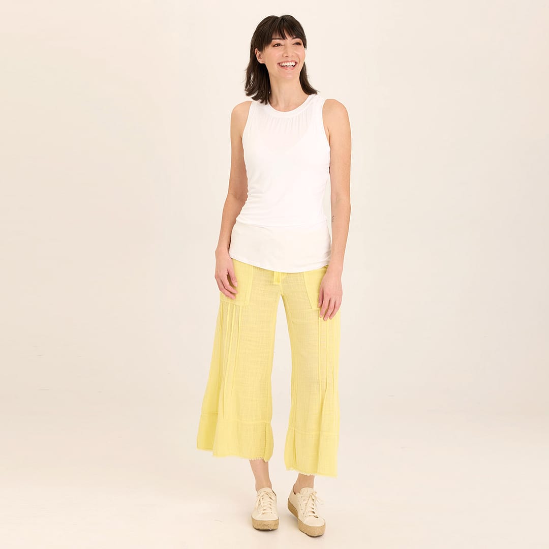 Wearables Ace Distressed Wide Leg Crop soft volume drawstring pant