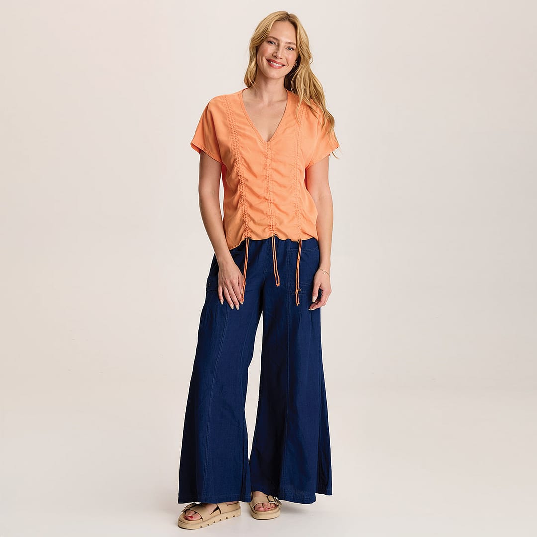 XCVI Werner Twill Ruched Cord Relaxed V-Neck Tee XCVI Werner Twill Ruched Cord Relaxed V-Neck Tee