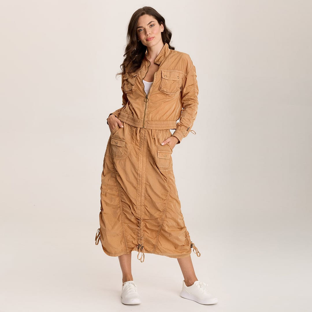 XCVI Zeno Ruched Sporty Cargo Midi Skirt