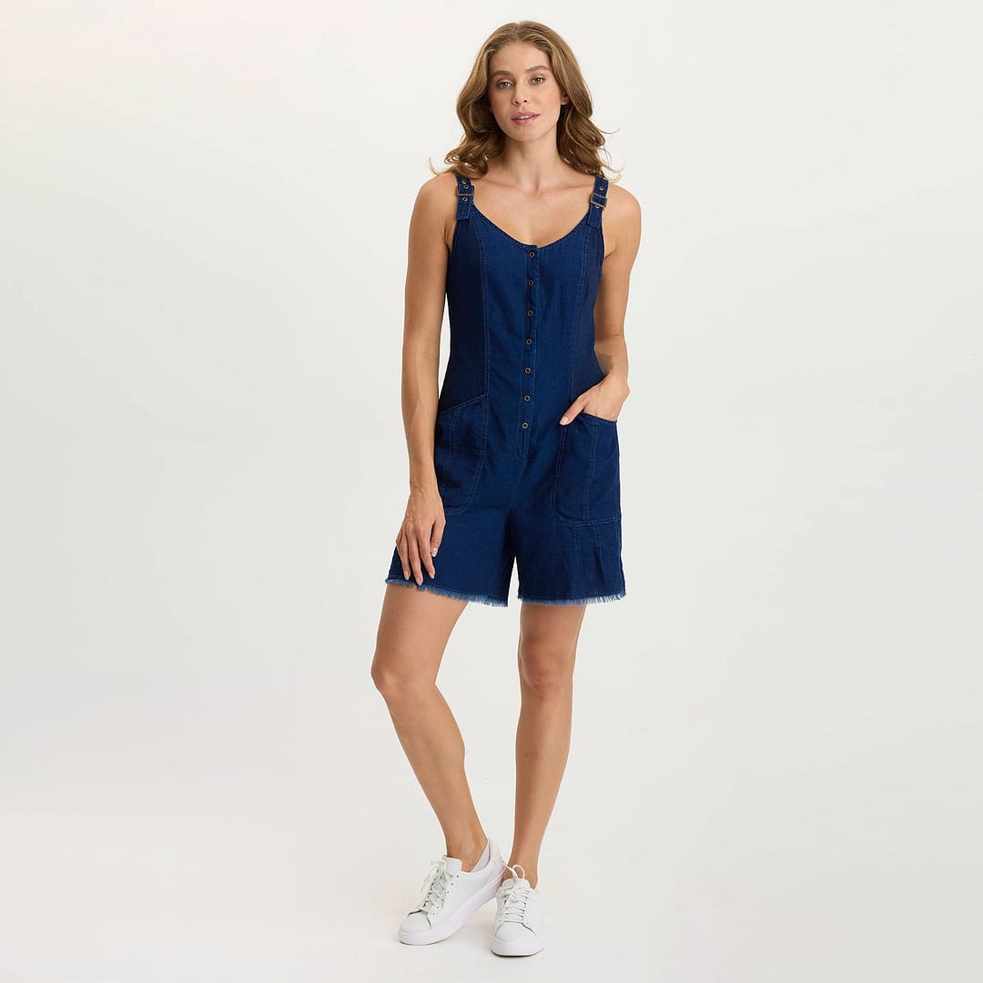 XCVI Sauni Mock-Denim + Jersey Stretch Summer Romper