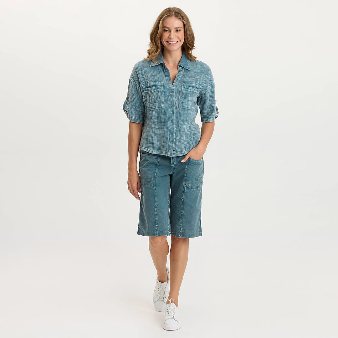 【PORTERNA】Coven Wool Bermuda Shorts XCVI Preto Classic Poplin Wide-Leg Bermuda Short
