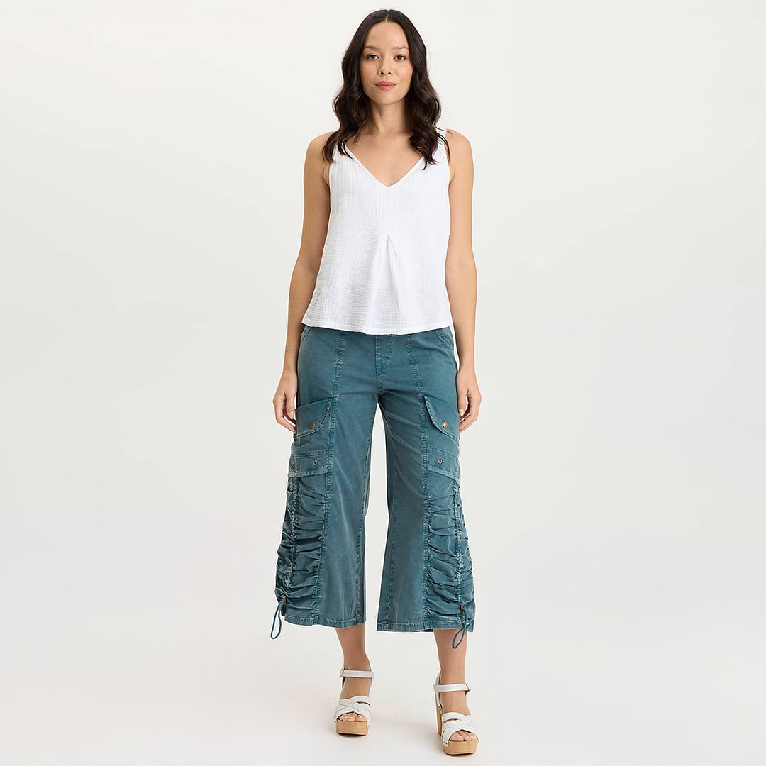 【YOURNUS】Paradigm Washing Crop Padding XCVI Muldoon Poplin Ruched Effortless Chic Wide-Leg Crop Pant