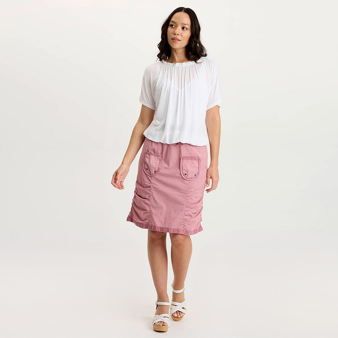 【MISCHIEF】 POCKET BAG FLARED SKIRT / PINK BEIGE XCVI Tozie Ruched Poplin Playful Mini Skirt