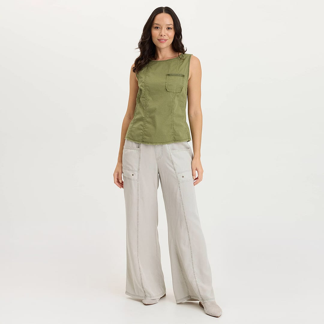 XCVI Landis Tank Top with a Pocket in Perforated Poplin