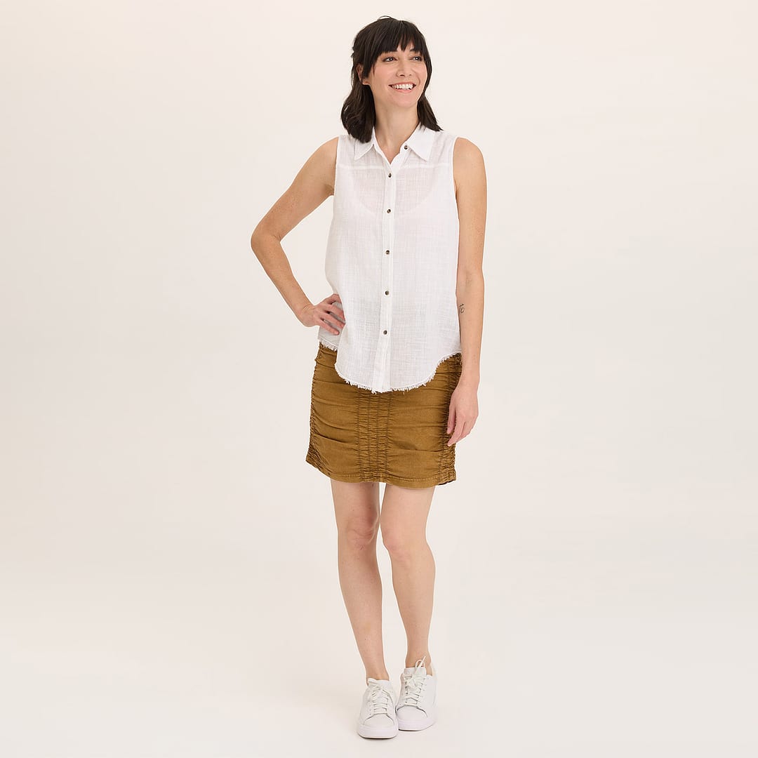 Wearables Otto Sleeveless Gauze Button-Up with raw-edge