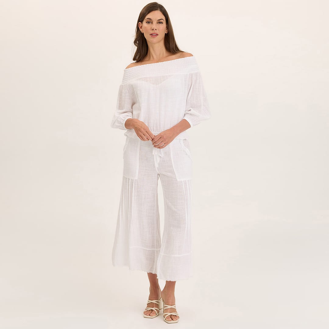 Wearables Jolia Gauze Off-Shoulder Banded Hem Peasant Top