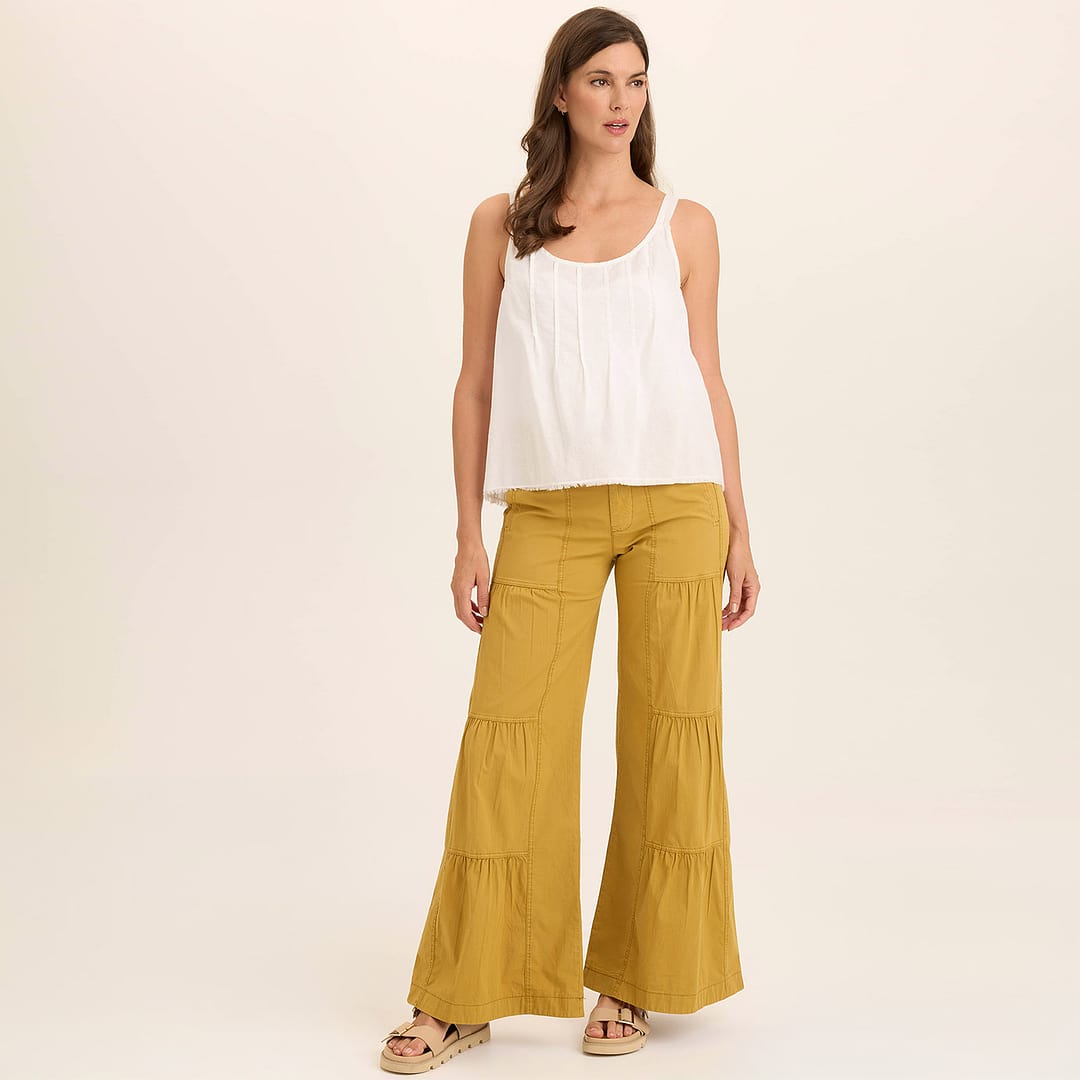 Werables Terraced Wide Leg Ruched Flare Drawstring Pant