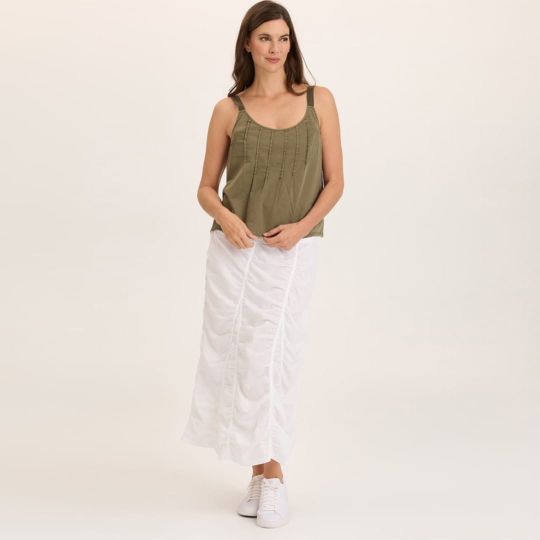 Wearables Linen Shirred Peasant Midi Skirt