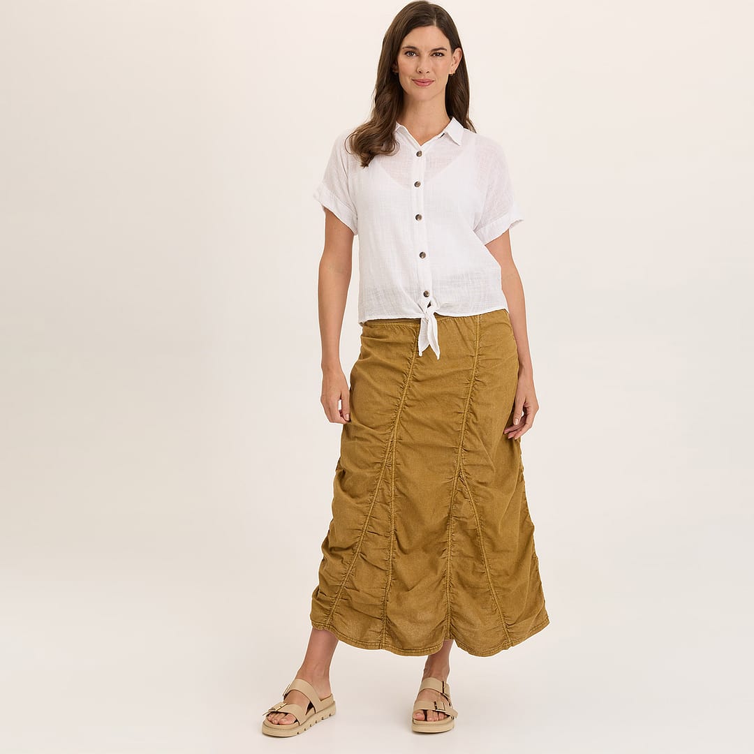 【NONCODE】Roteo Unbalance Shirring Brushed Skirt 23019WB-DistressCopper-