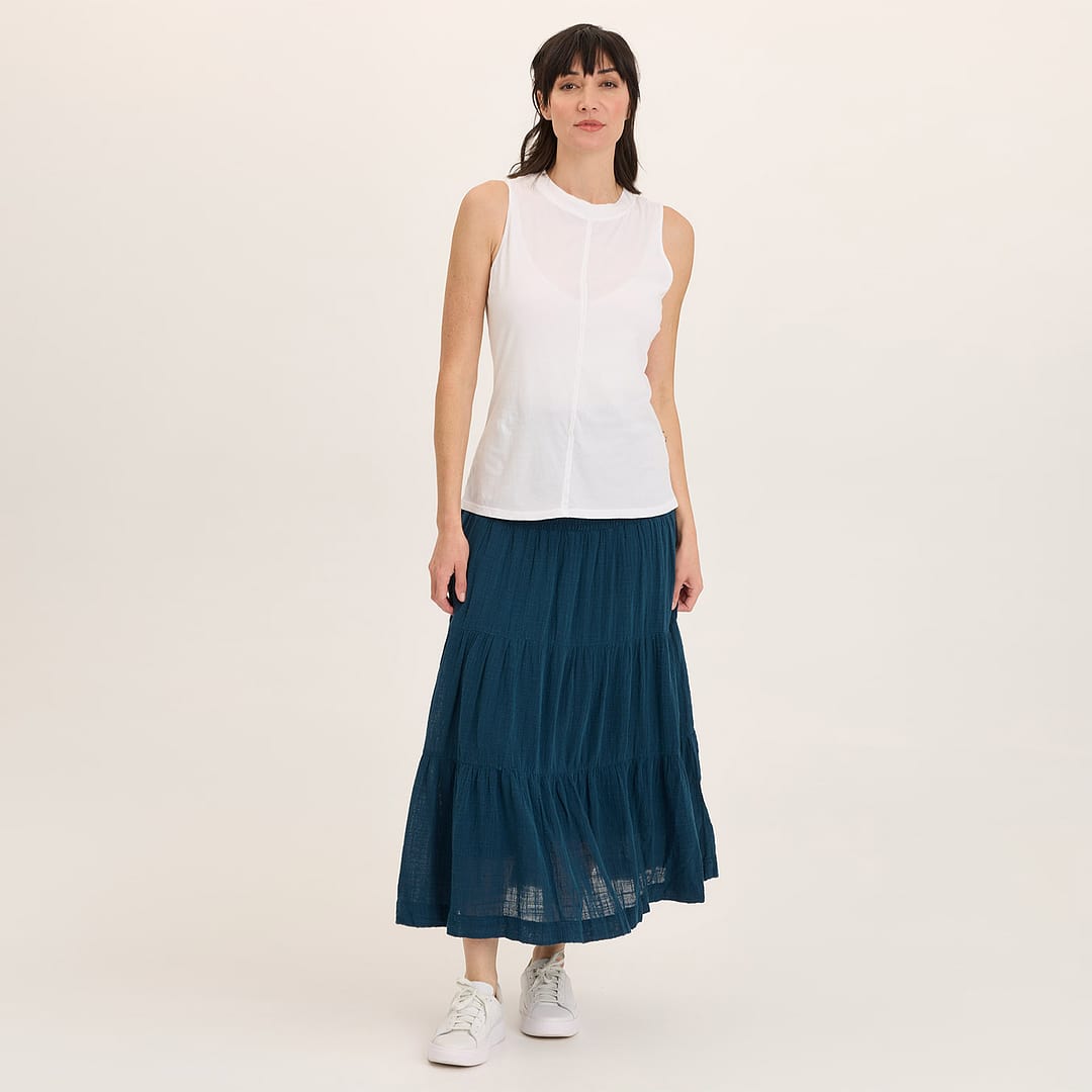 【Anyone more】Owin Tiered Banding Skirt Wearables Paigene Gauze Tiered Flowy Midi Skirt