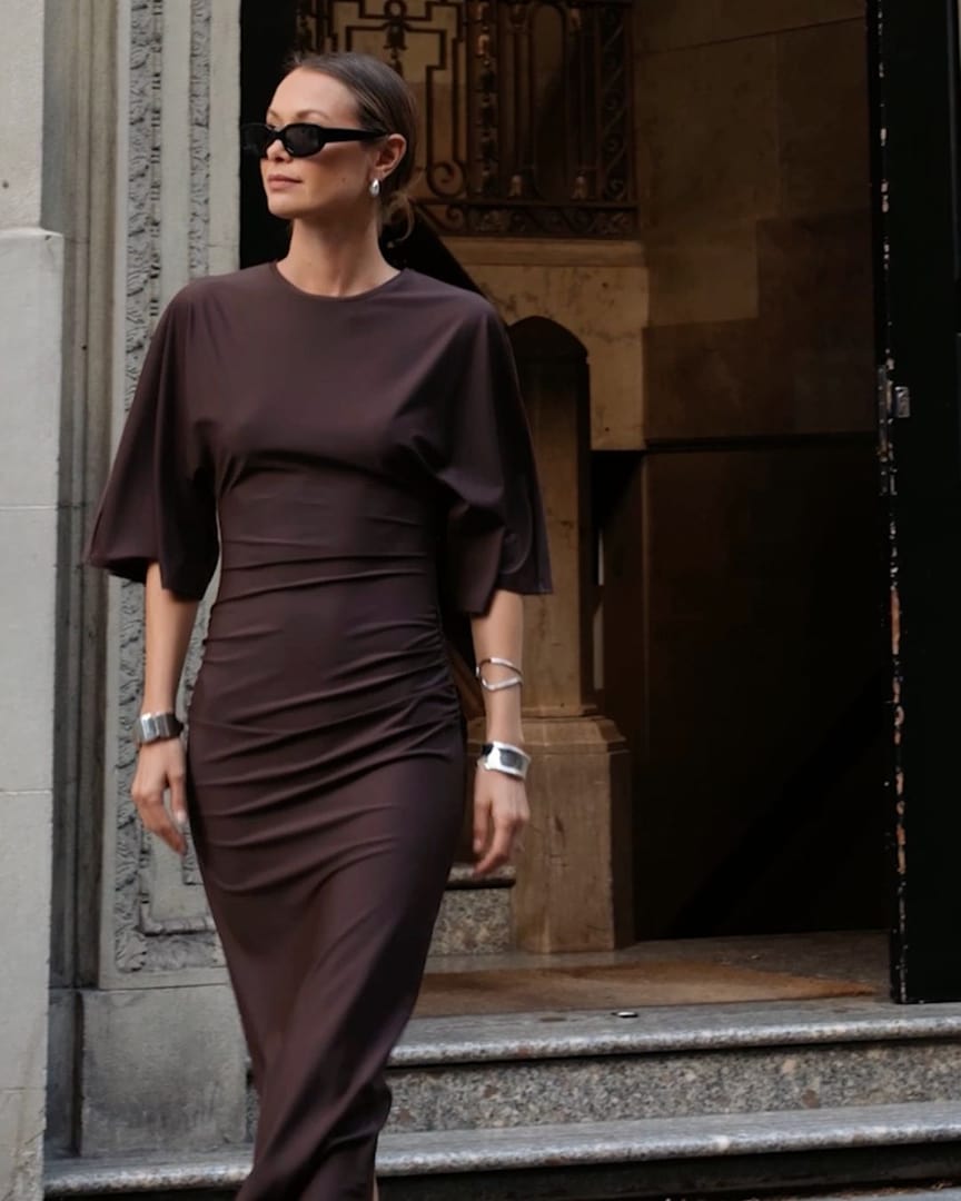 Ivy Cape Sleeve Midi Dress - Chocolate  SUBOO AU