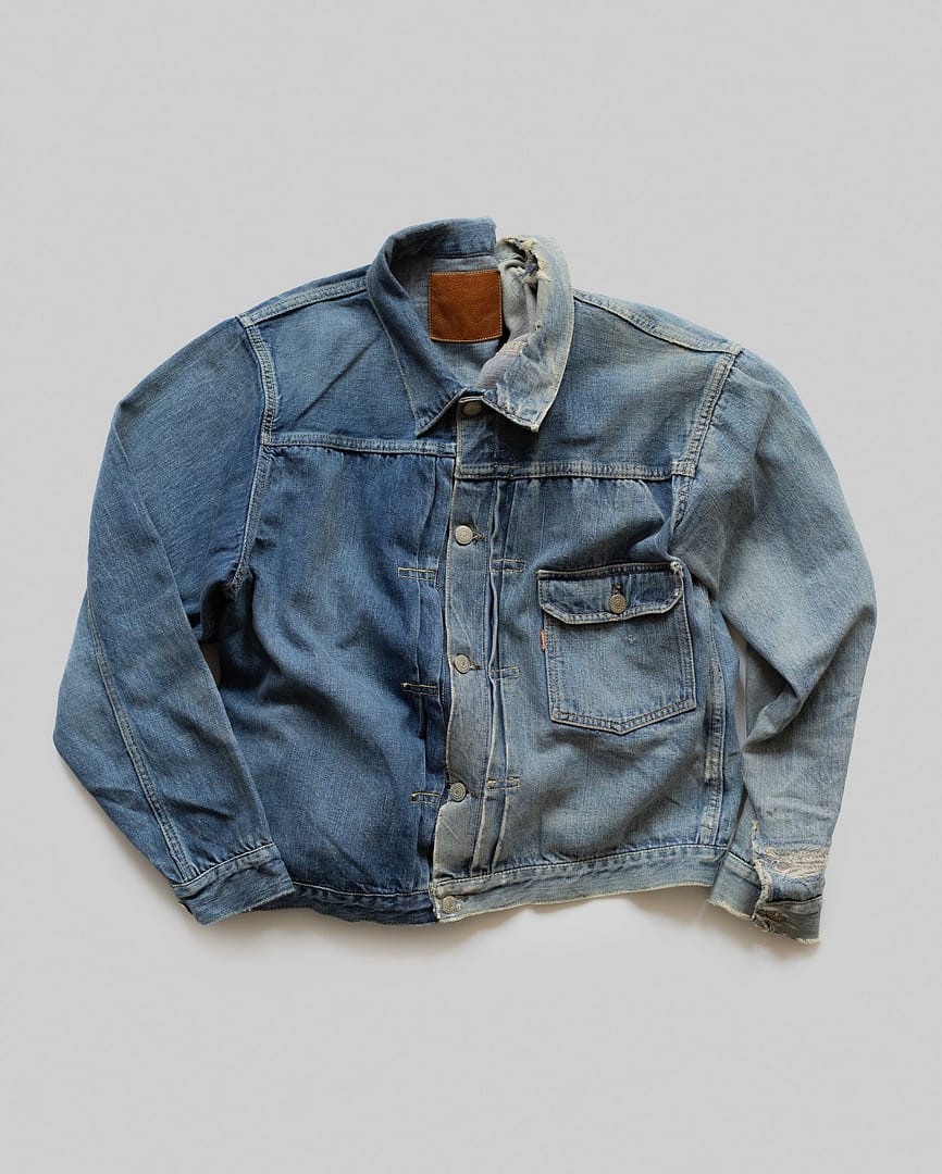 ★E.B.M★ Leather color block denim work jacket EMP1DJK020 BZEN M.3239L JUAN-CBI REGULAR FIT WESTERN INSPIRED 2 TONE