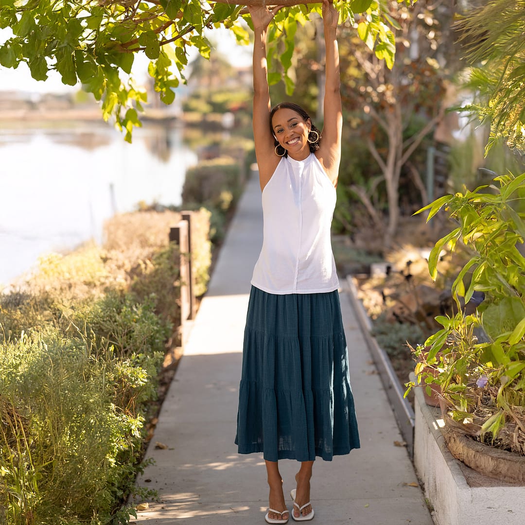 Wearables Paigene Gauze Tiered Flowy Midi Skirt
