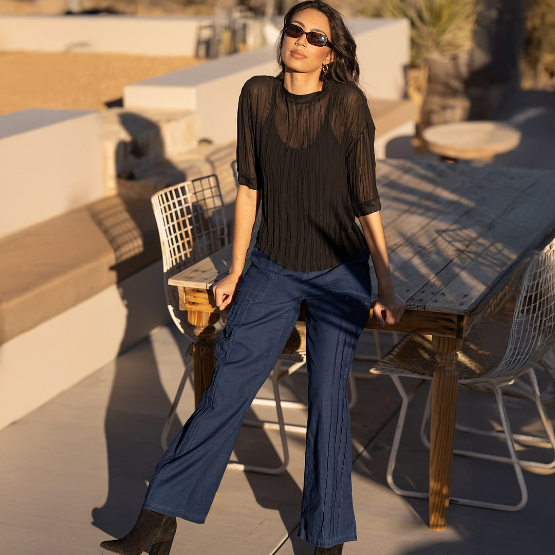XCVI Arvid Indigo Twill Mock-Denim Wide-Leg Pull-On Pant