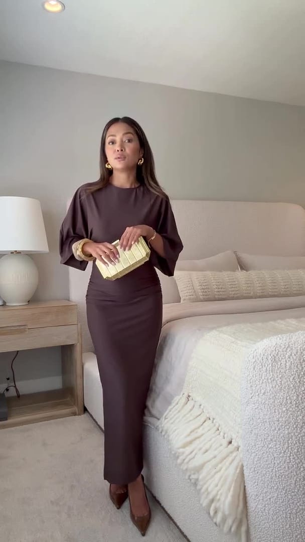 Ivy Cape Sleeve Midi Dress - Chocolate  SUBOO AU