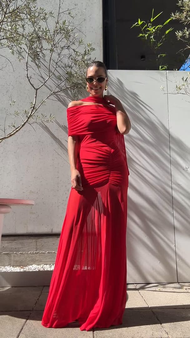 suboo red dress Suboo Orbit Strapless Organza Maxi Dress