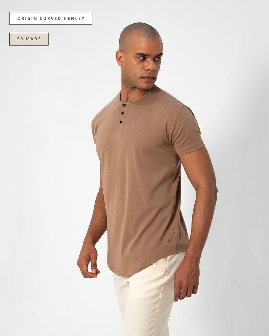 Origin Curved Henley T-Shirt: Driftwood – Rule Of Threads