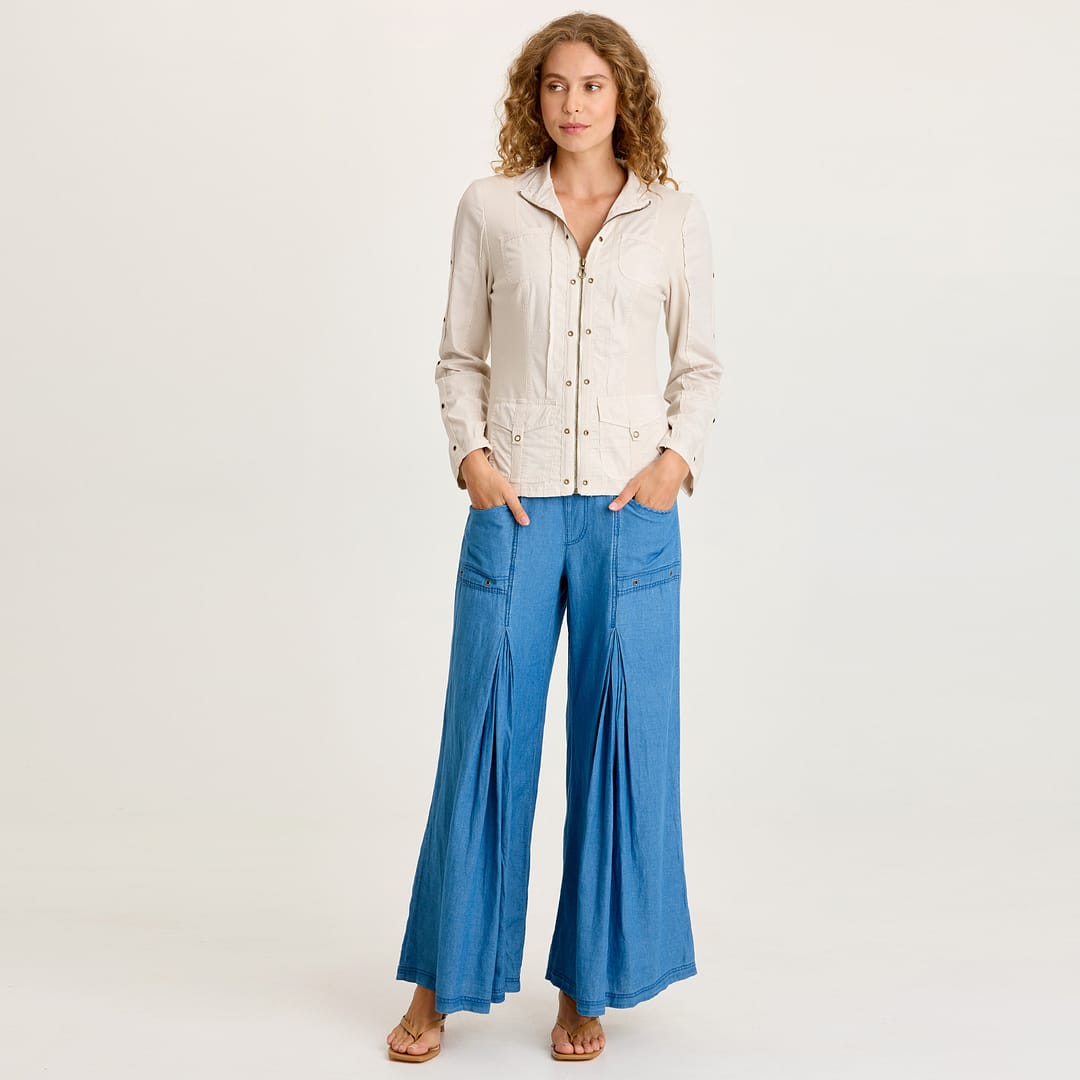 XCVI Jerona Indigo Twill Double Pleated Wide-Leg Pant