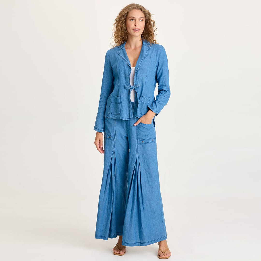XCVI Jerona Indigo Twill Double Pleated Wide-Leg Pant