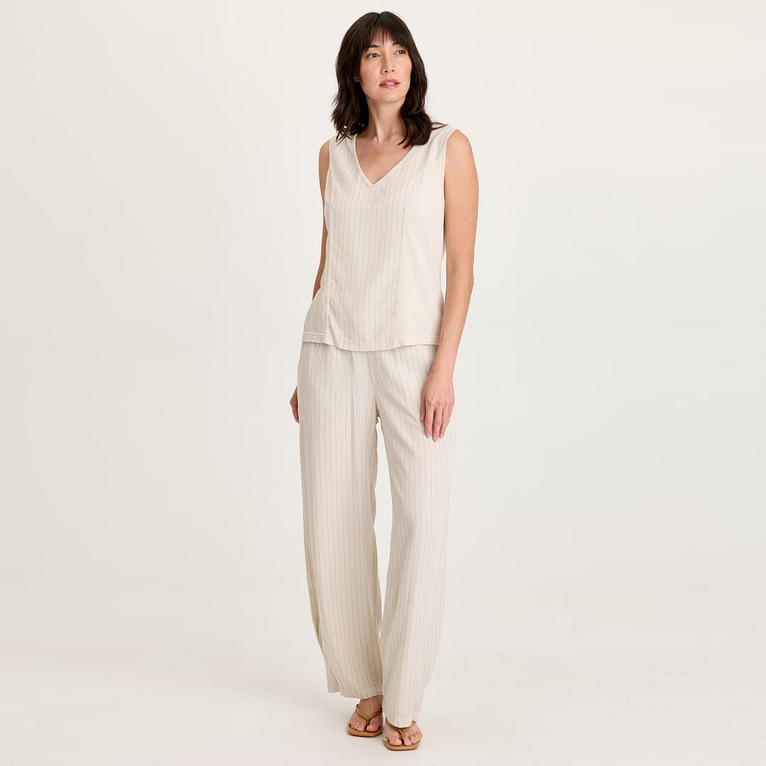 XCVI Carell Pinstripe Twill Pleated Hem Full Leg Pant