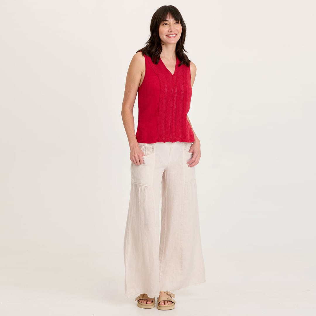 XCVI Reid Gauze V-Neck Sleeveless Top with Crochet Front Trim