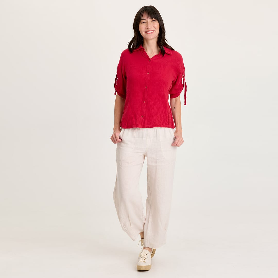 XCVI Vasco Linen Barrel Leg Fold-Over Waist Crop