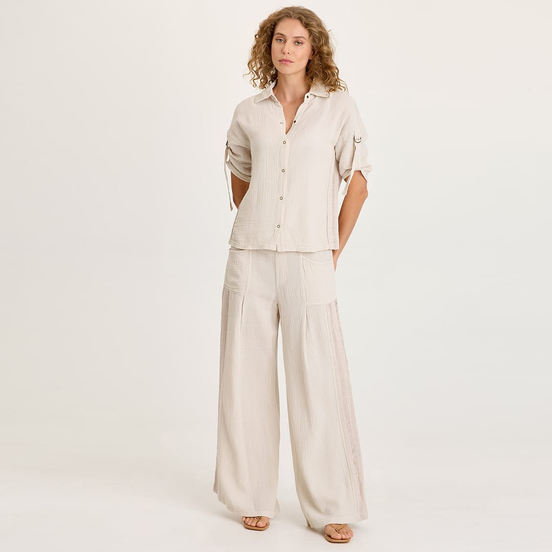 XCVI Elu Gauze Ladder Lace Trim Wide-Leg Pull-On Pant