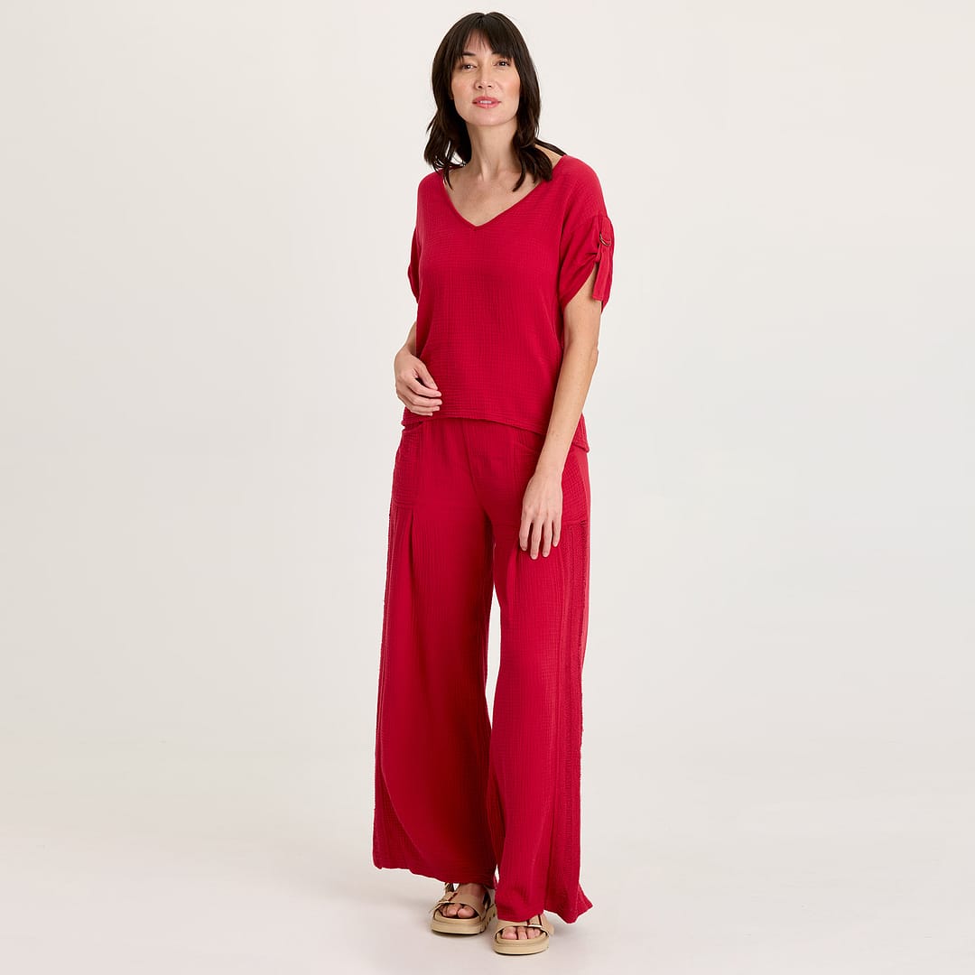 XCVI Elu Gauze Ladder Lace Trim Wide-Leg Pull-On Pant