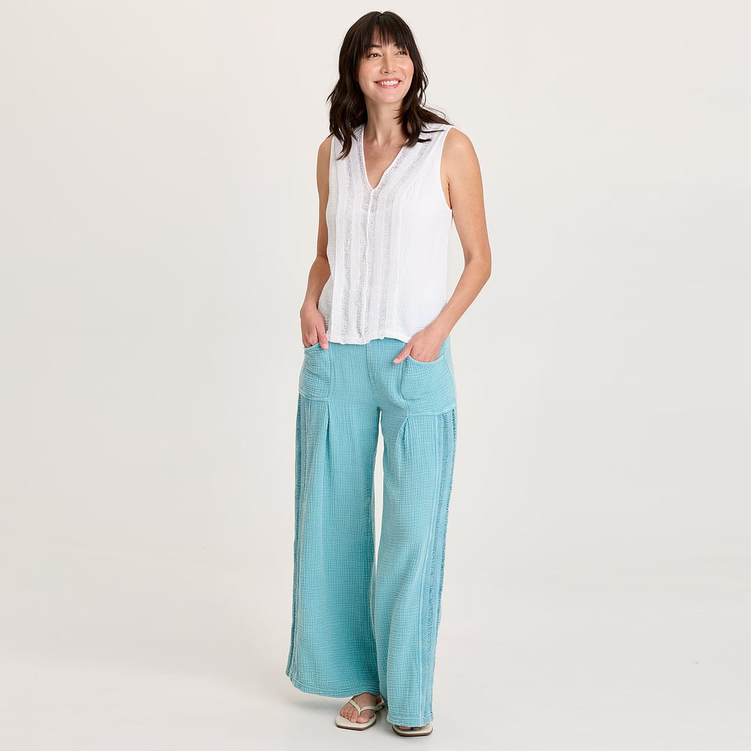 XCVI Elu Gauze Ladder Lace Trim Wide-Leg Pull-On Pant